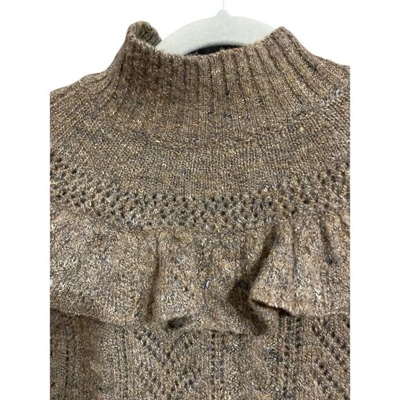 WILLOW & Clay wo size Small soft brown wool blend sweater ruffle accent EUC - Picture 4 of 14